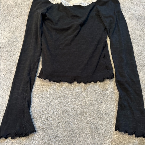 Free People Tops - Free People Light Lace-Trim Black Long-Sleeve Women's Top